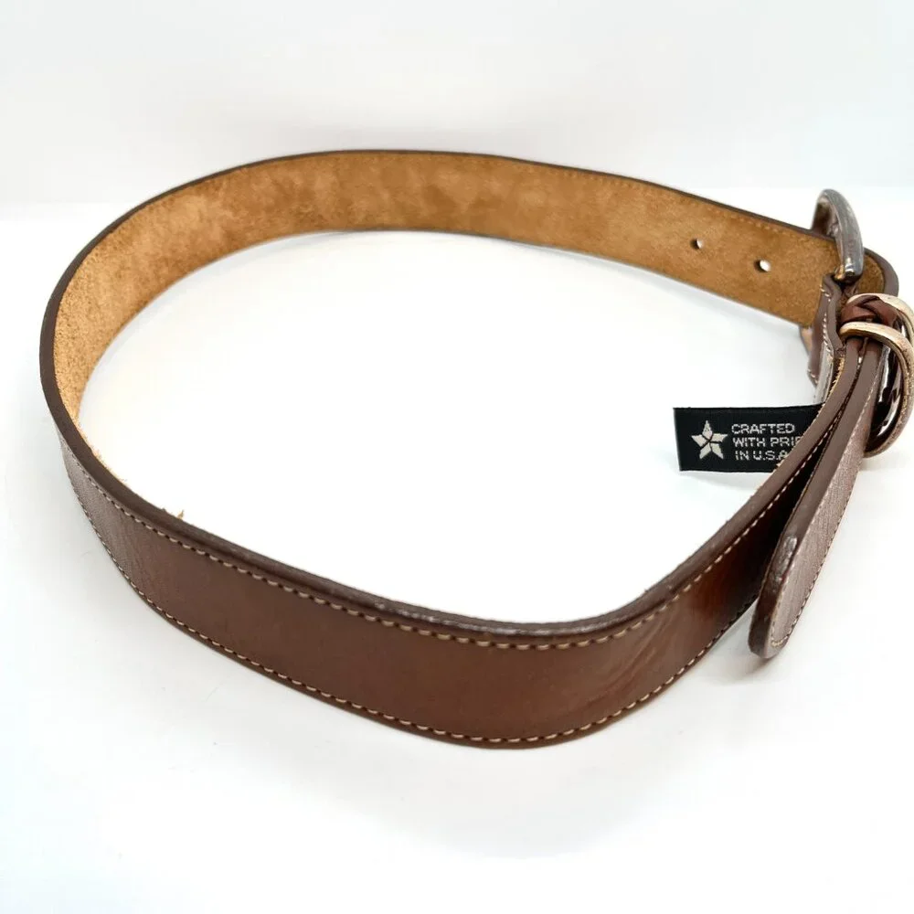 VINTAGE BRIGHTON Belt Brown Leather Silver Tone Buckle Braided Keeper SMALL